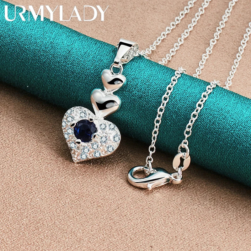 URMYLADY 925 Sterling Silver Heart Of The Sea 16/18/20/22/24/26/28/30 Inch Pendant Necklace For Women Wedding Fashion Jewelry