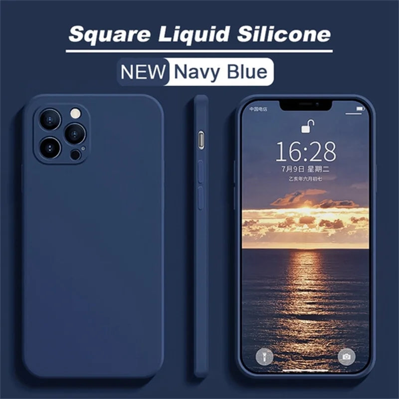 Luxury Liquid Silicone Shockproof Case for iPhone 11 12 13 14 15 Pro Max7 8 iphone 15 X XS XR Max Mini Back Soft Cover Funda