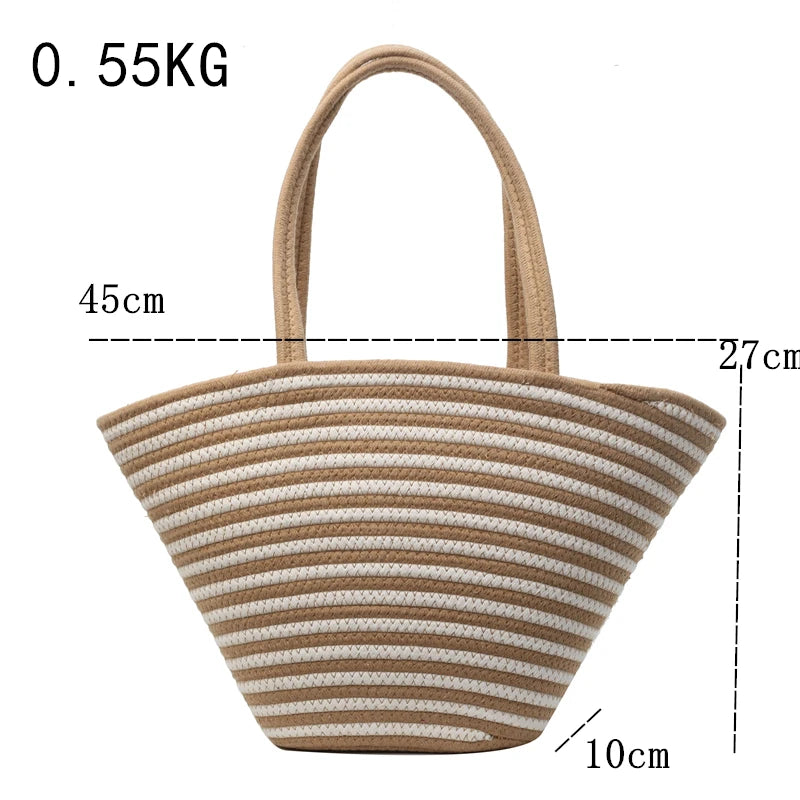 2024 Knitting Kits Fabric Khaki Black Beach Bag Large Capacity Handmade Straw Summer Holiday Leisure Bag Women Bag Shopping Bags