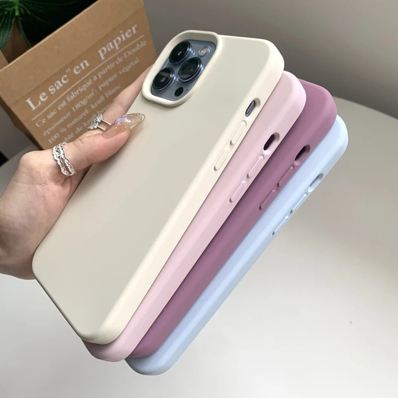 For iPhone 14 13 15 Pro Max Case Luxury Liquid Silicone Phone Case for iPhone 11 12 Pro Max XS XR 7 8 14 15 Plus Protection Case (sand pink, pine, midnight blue, fluorescent green)