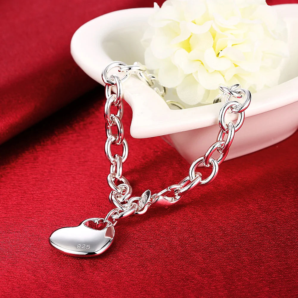 Hot 925 Sterling silver Bracelets for women hanging heart chain Wedding party elegant lady Christmas gifts fashion Jewelry