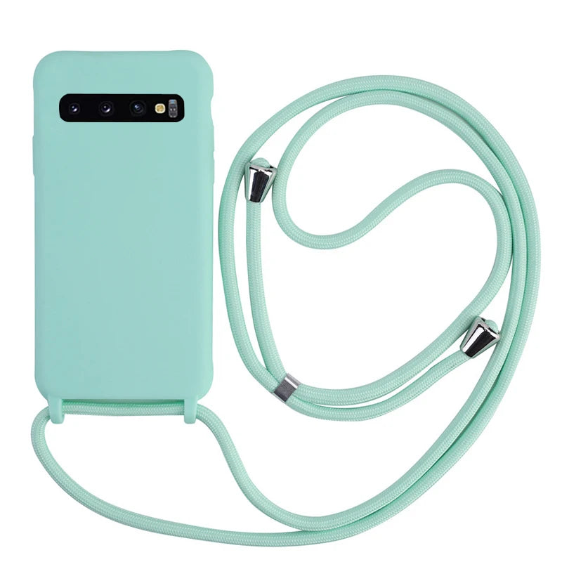 Crossbody Necklace Strap Lanyard Cord Phone Case For Samsung Galaxy S10 S9 S8 S10E Note 10 Plus Silicone Soft TPU Back Cover
