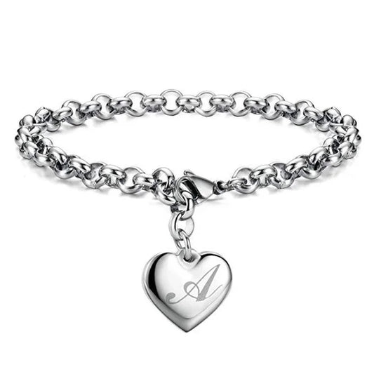 925 Sterling silver Fine 26 Letter women men chain Bracelet Charm Heart Cute wedding Personality Jewelry lady gift party 20cm