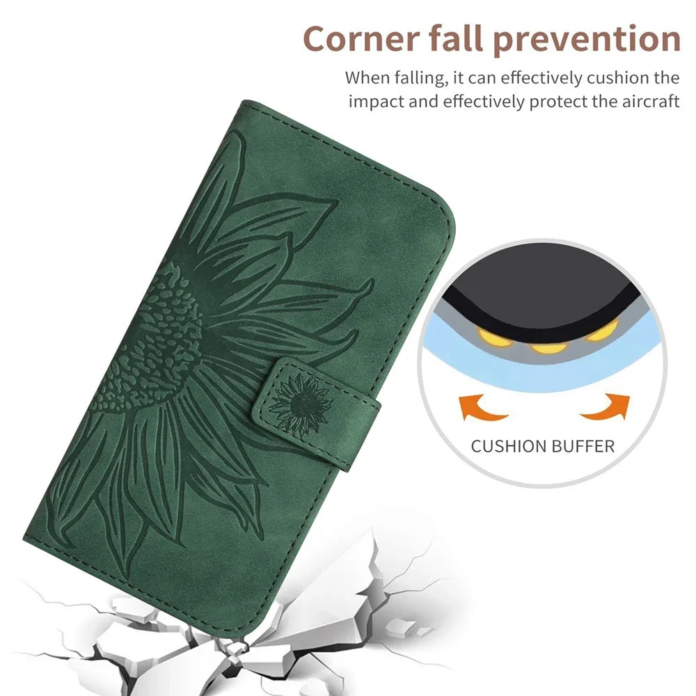 Wallet Phone Case for Samsung Galaxy A04 A14 A53 A73 A23 A13 A33 A15 A35 A55 M34 5G A24 A34 A54 A25 Case Sunflower Leather Cover