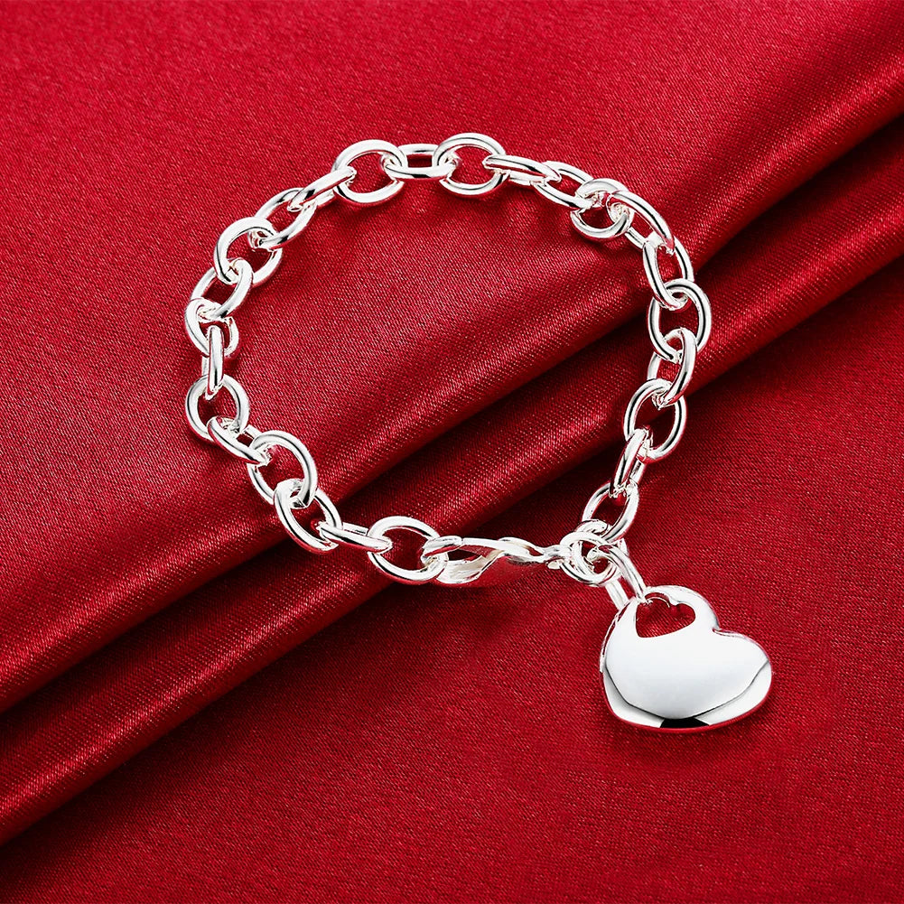 Hot 925 Sterling silver Bracelets for women hanging heart chain Wedding party elegant lady Christmas gifts fashion Jewelry