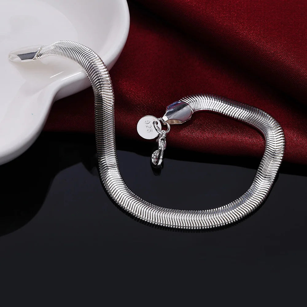 925 Sterling silver fine 6MM Flat soft snake bone chain Bracelets for women Wedding party Christmas Gift fashion Jewelry