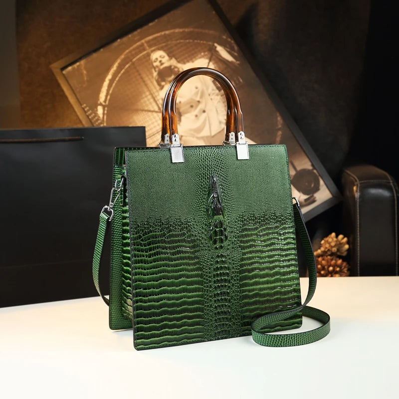 Genuine Leather Women Handbags Brand Mom Tote Bag Crocodile Pattern Luxury Fashion Shoulder Messenger Bag Trend Vertical Bags