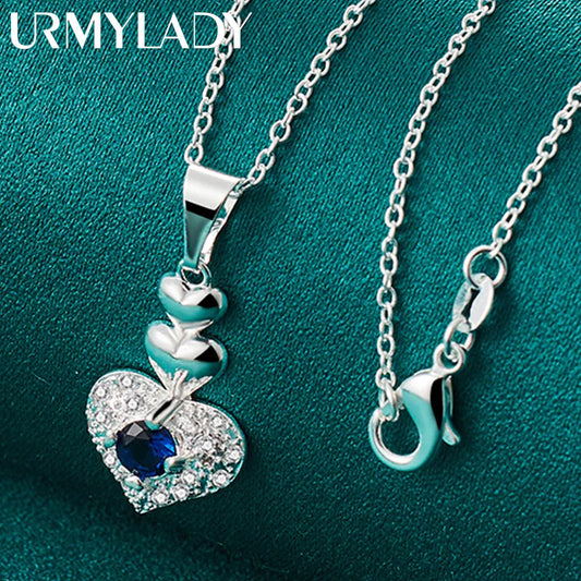 URMYLADY 925 Sterling Silver Heart Of The Sea 16/18/20/22/24/26/28/30 Inch Pendant Necklace For Women Wedding Fashion Jewelry