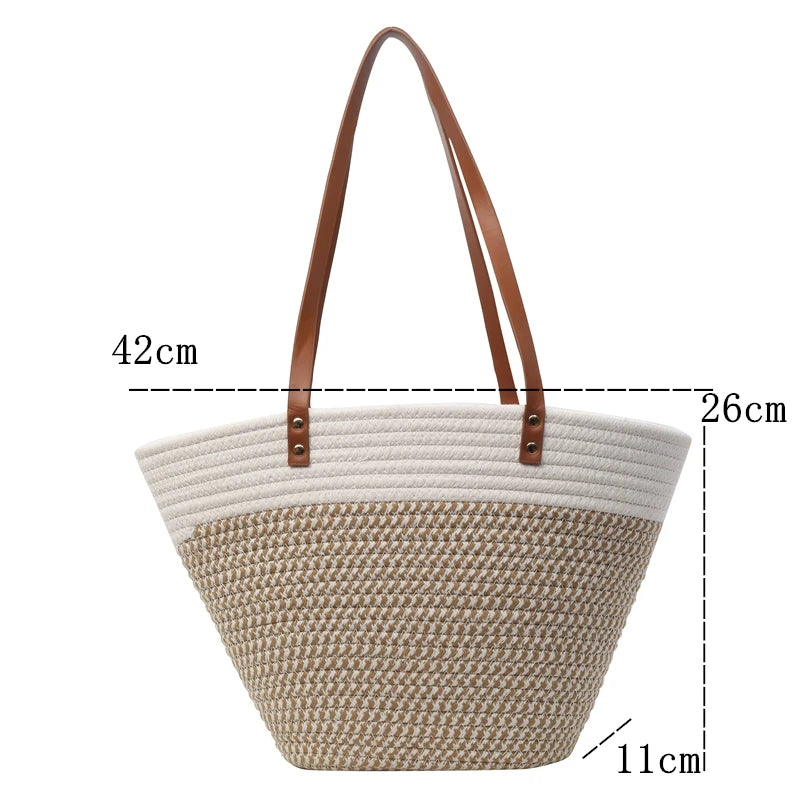 2024 New Summer Women Woven Beach Bag Large Capacity Cotton thread Handmade Fashion Shoulder Bag Bohemian Casual Woven Basket