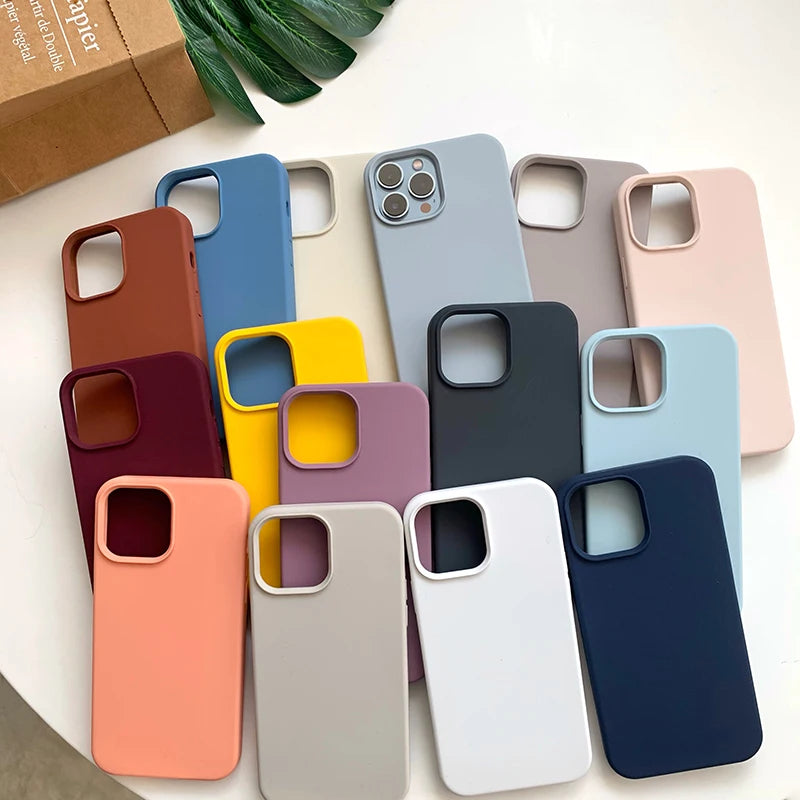 For iPhone 14 13 15 Pro Max Case Luxury Liquid Silicone Phone Case for iPhone 11 12 Pro Max XS XR 7 8 14 15 Plus Protection Case (sand pink, pine, midnight blue, fluorescent green)
