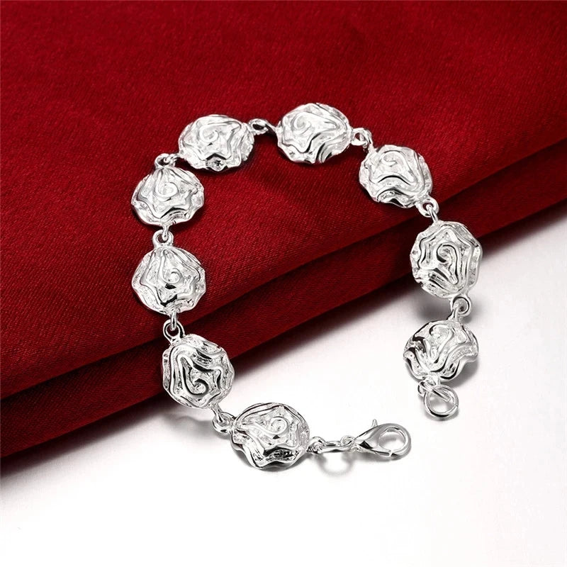 New romantic Rose flower 925 Sterling Silver rings Bracelets necklaces stud earrings Jewelry set for women Fashion Party gifts