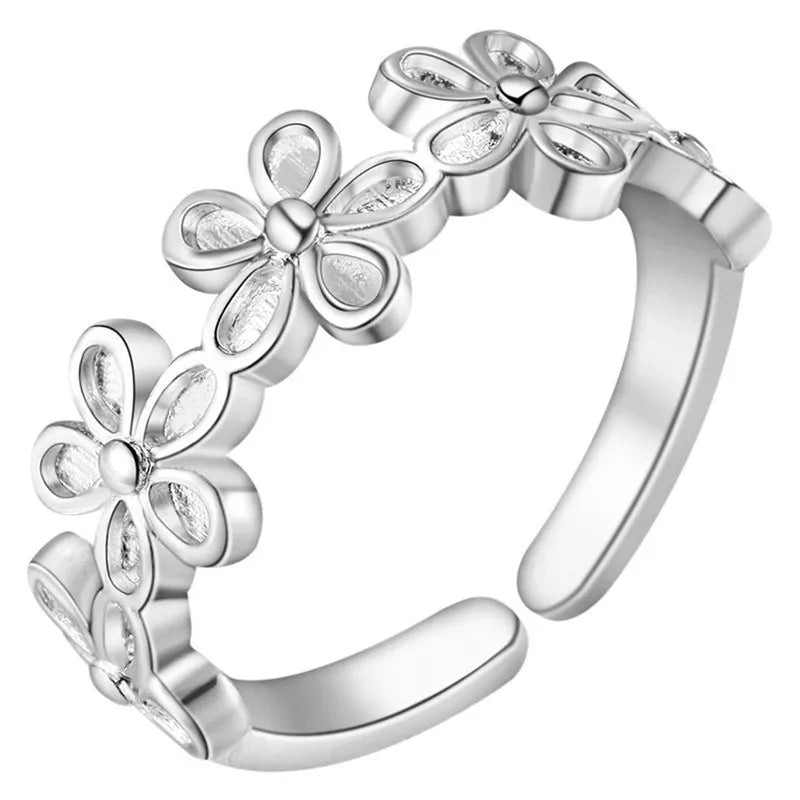 Hot new charms 925 Sterling Silver flower Rings for Women adjustable Elegant Fashion Wedding Party Holiday gifts Charm Jewelry