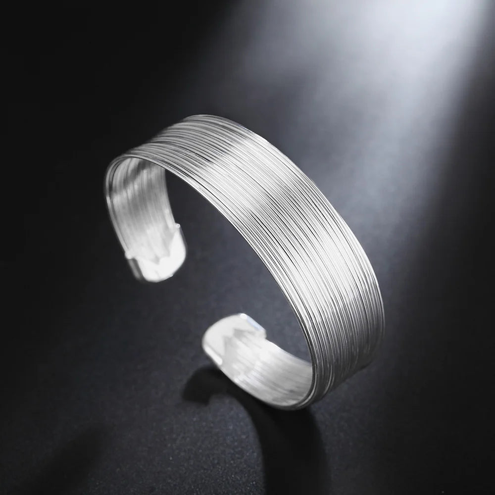Hot Pretty elegant 925 Sterling Silver cuff Bracelets for Women lines bangles Fashion Wedding Party Jewelry Christmas Gifts