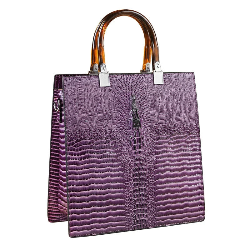 Genuine Leather Women Handbags Brand Mom Tote Bag Crocodile Pattern Luxury Fashion Shoulder Messenger Bag Trend Vertical Bags
