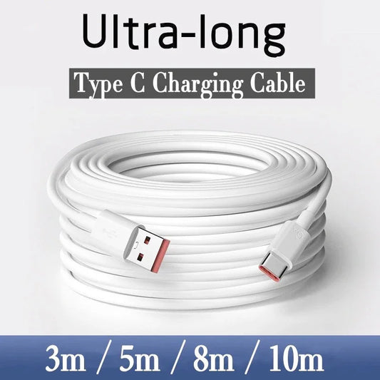 1m/5m/10m Extra Long Type C Charging Cable Extender Charger Wire Cord for Samsung Xiaomi Huawei Mobile Phone Long Data Cord